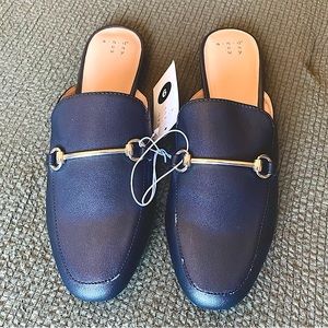 A New Day Black Mule Loafers w/ Gold Bit Accent - Size 9